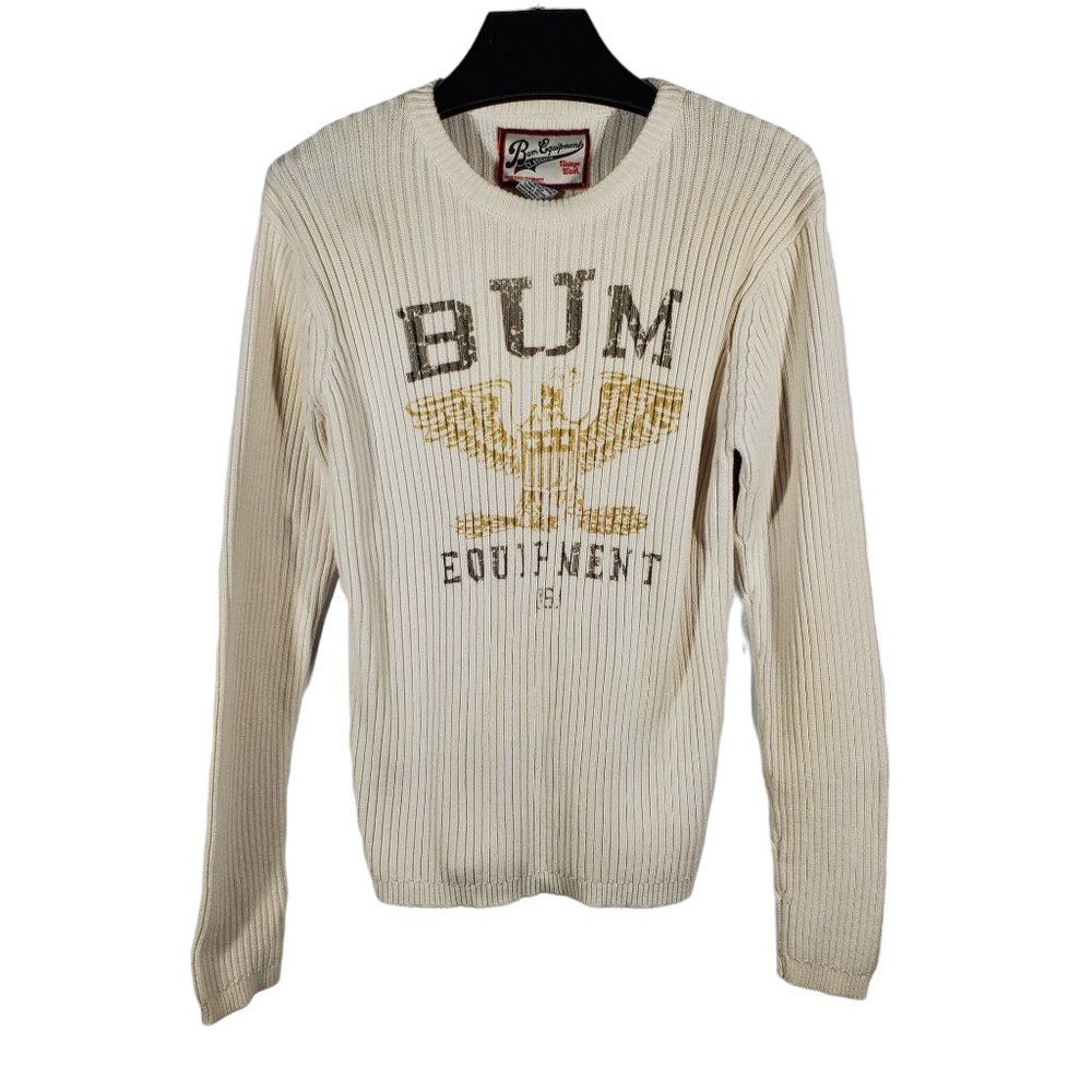 Bum Equipment L/S Rib Sweater Thermal Knit Top Eagle Stretch Y2K Retro Sporty